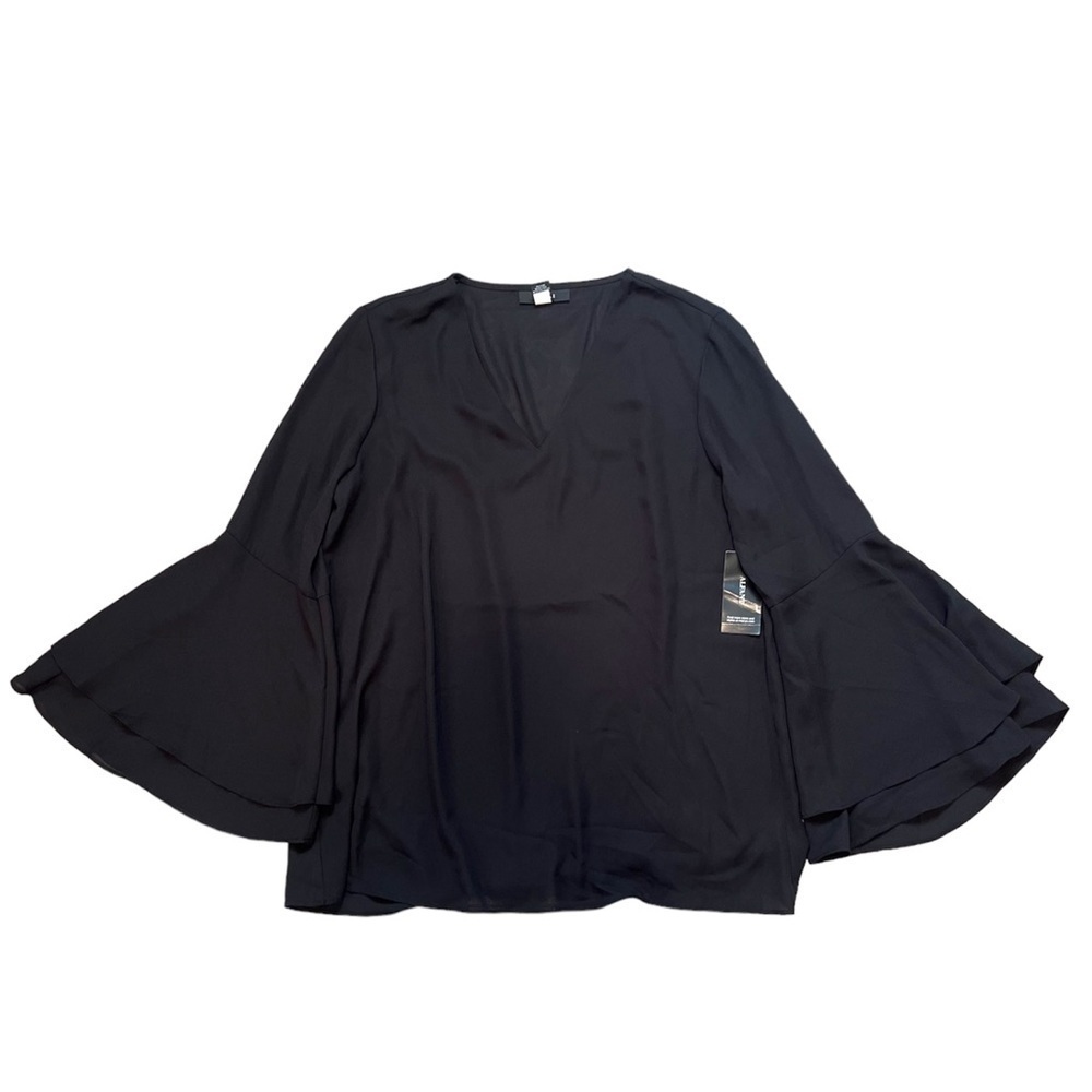 Alfani Womens Size 6Black Long Sleeve V Neck Shirt Blouse Top NWT